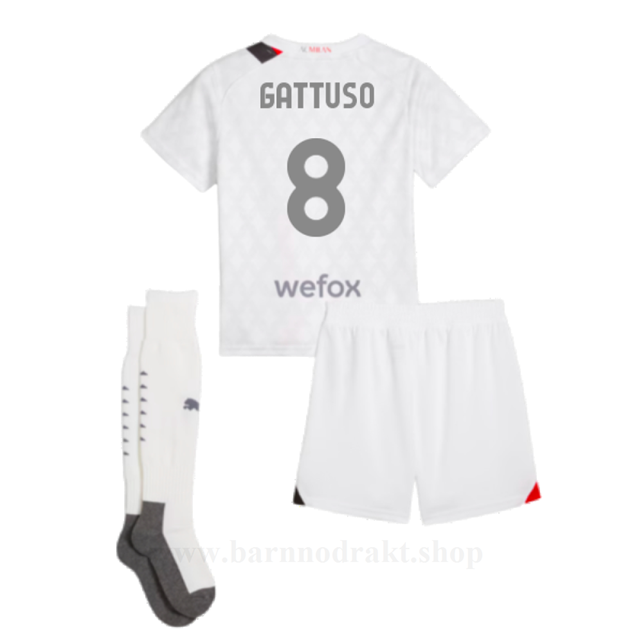 Billige Fotballdrakter AC Milan Barn GATTUSO #8 Borte Draktsett 2023-2024