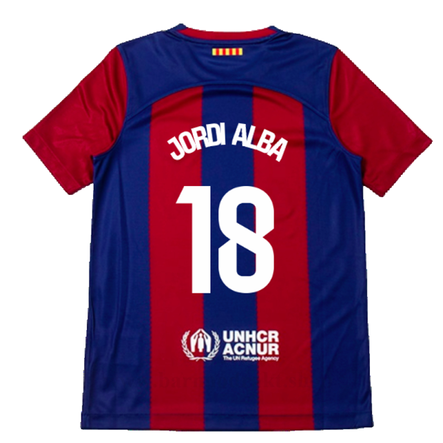 Billige Fotballdrakter FC Barcelona Barn JORDI ALBA #18 Hjemme Draktsett 2023-2024