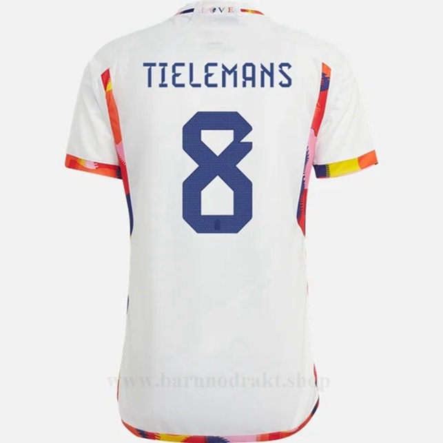 Billige Fotballdrakter Belgia TIELEMANS #8 Borte Draktsett VM 2022