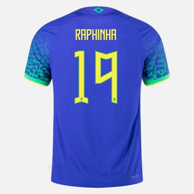 Billige Fotballdrakter Brasil RAPHINHA #19 Borte Draktsett VM 2022