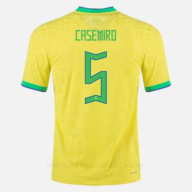 Billige Fotballdrakter Brasil CASEMIRO #5 Hjemme Draktsett VM 2022