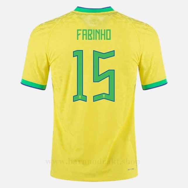 Billige Fotballdrakter Brasil FABINHO #15 Hjemme Draktsett VM 2022