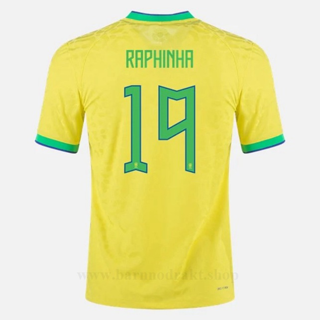 Billige Fotballdrakter Brasil RAPHINHA #19 Hjemme Draktsett VM 2022