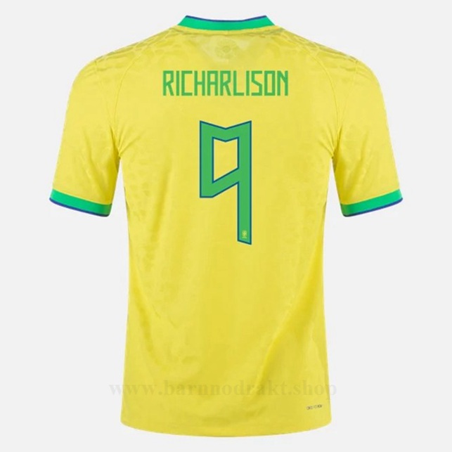 Billige Fotballdrakter Brasil RICHARLISON #9 Hjemme Draktsett VM 2022