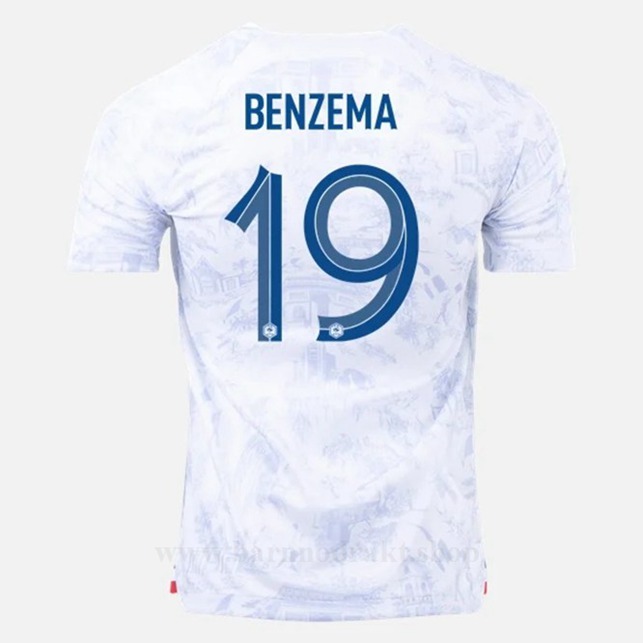 Billige Fotballdrakter Frankrike BENZEMA #19 Borte Draktsett VM 2022