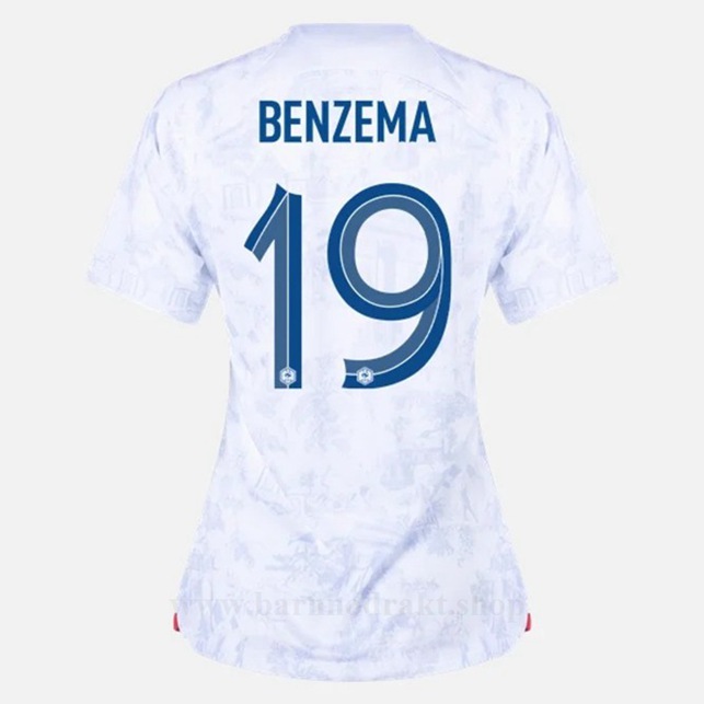 Billige Fotballdrakter Frankrike Dame BENZEMA #19 Borte Draktsett VM 2022