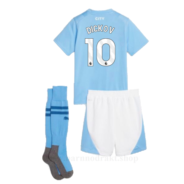 Billige Fotballdrakter Manchester City Barn DICKOV #10 Hjemme Draktsett 2023-2024