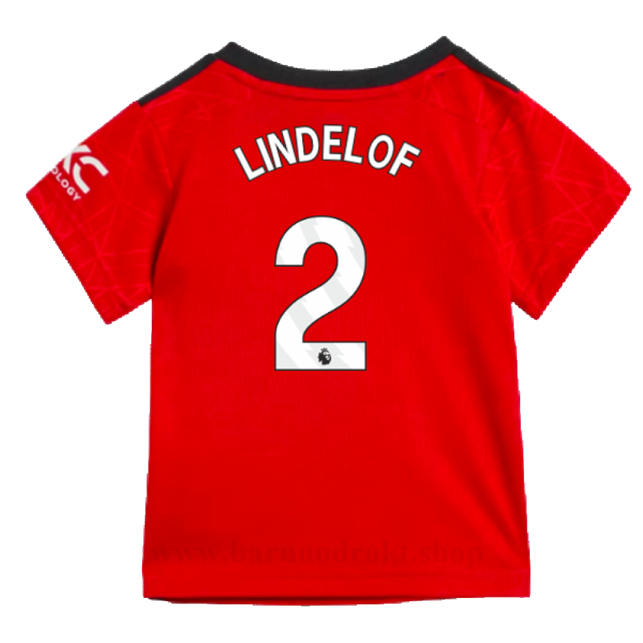 Billige Fotballdrakter Manchester United Barn LINDELOF #2 Hjemme Draktsett 2023-2024