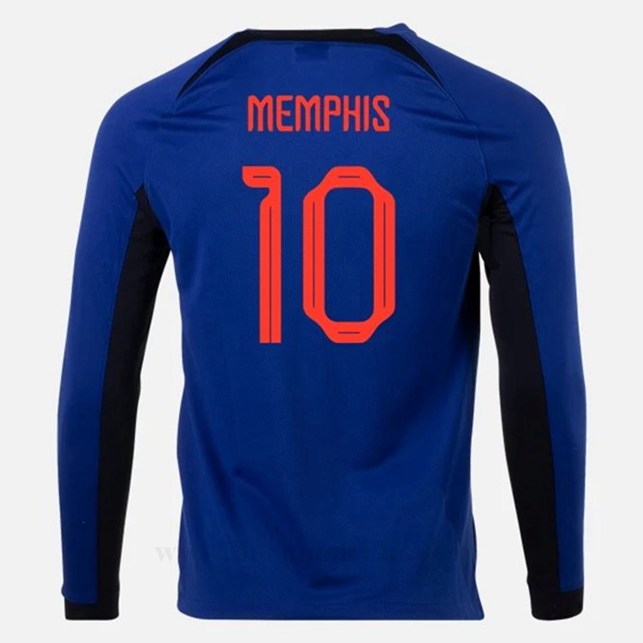 Billige Fotballdrakter Nederland MEMPHIS #10 Borte Draktsett Langermet VM 2022