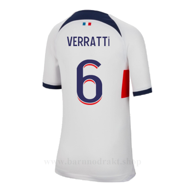 Billige Fotballdrakter Paris Saint Germain PSG VERRATTI #6 Borte Draktsett 2023-2024