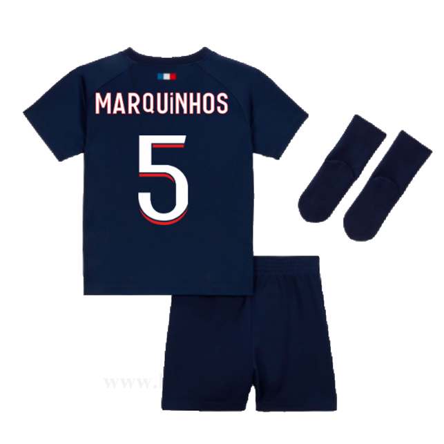Billige Fotballdrakter Paris Saint Germain PSG Barn MARQUINHOS #5 Hjemme Draktsett 2023-2024