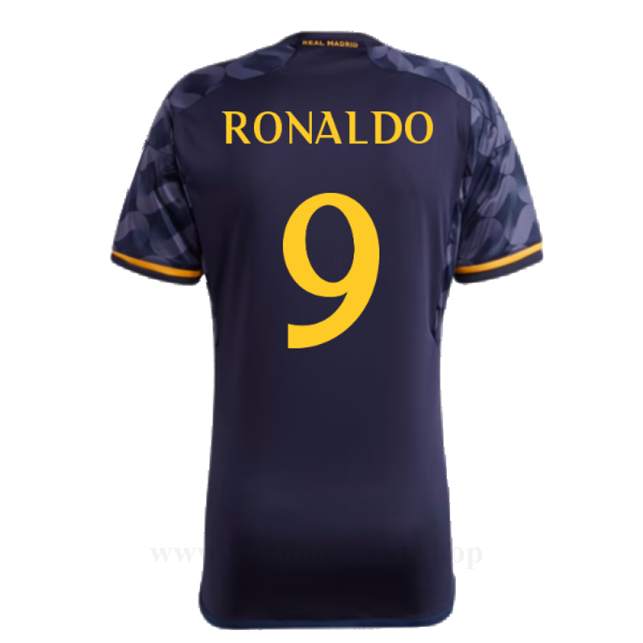 Billige Fotballdrakter FC Real Madrid RONALDO #9 Borte Draktsett 2023-2024