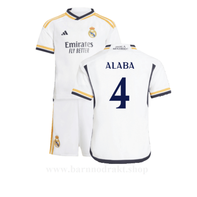 Billige Fotballdrakter FC Real Madrid Barn ALABA #4 Hjemme Draktsett 2023-2024