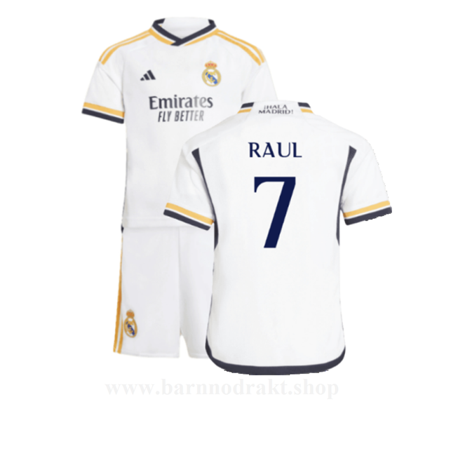 Billige Fotballdrakter FC Real Madrid Barn RAUL #7 Hjemme Draktsett 2023-2024