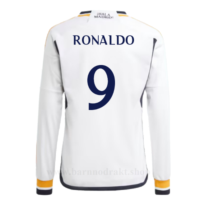 Billige Fotballdrakter FC Real Madrid RONALDO #9 Hjemme Draktsett Langermet 2023-2024