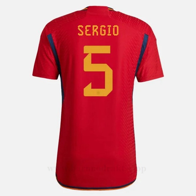 Billige Fotballdrakter Spania SERGIO #5 Hjemme Draktsett VM 2022